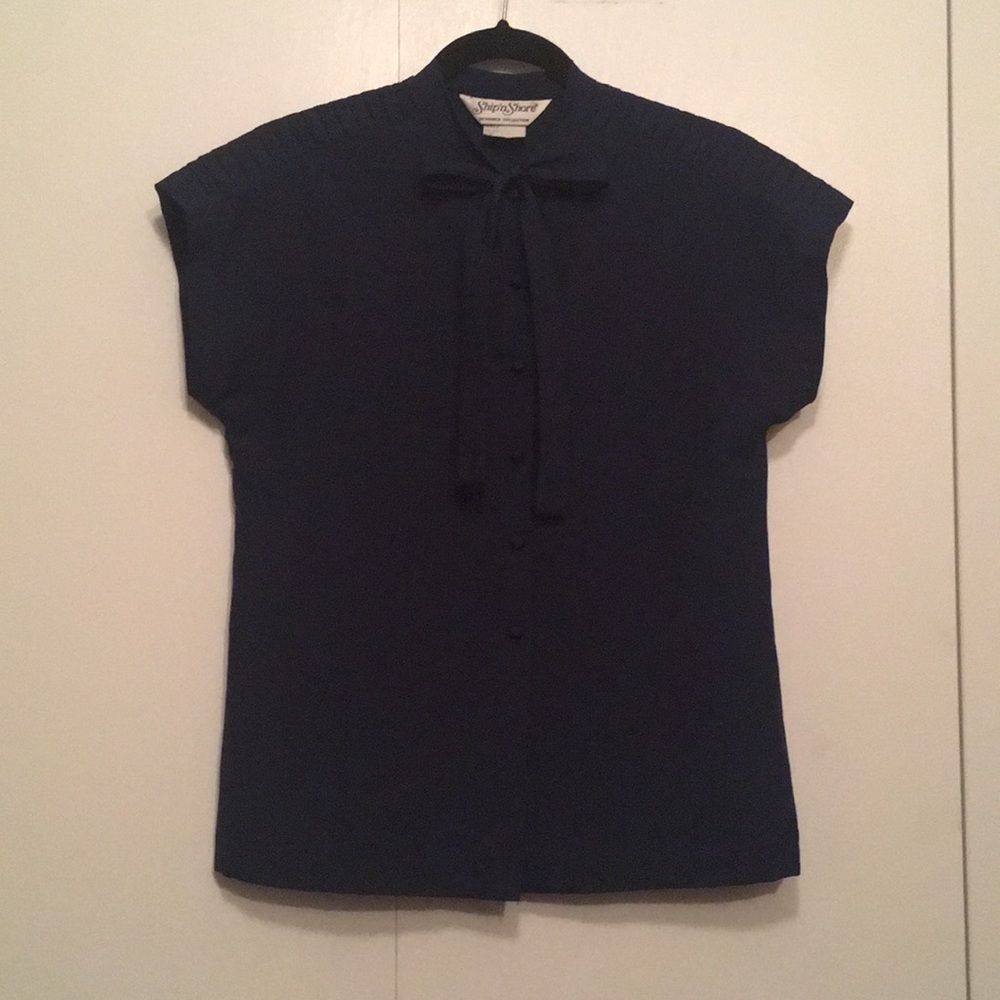Vintage Navy Blouse w/ Bow